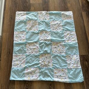 Vintage Blue and White heart confetti pattern with yellow back Blanket